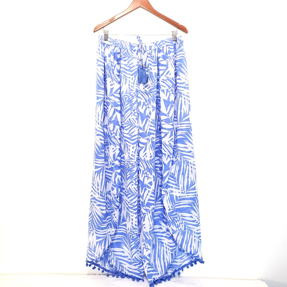 NEW!! Club Z Beach Swim Plus SIZE 2X Pom Pom Petal Leg Blue Coverup Pants Cute - Picture 1 of 10